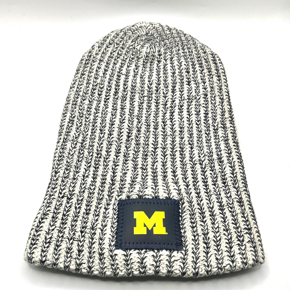 Michigan Love Your Melon Beanie OS White Blue Knit Slouchy Hat Winter Collegiate